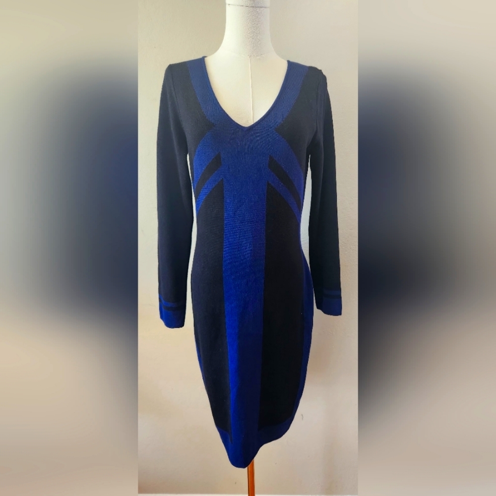 Max Studio Rayon Blend Knit Dress Black/Navy Blue Sexy Elegant Size M